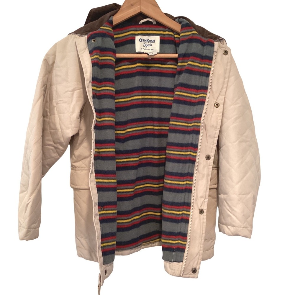 OshKosh Kids Tan Quilted Barn Jacket Corduroy Collar Fleece Lined - Size 8